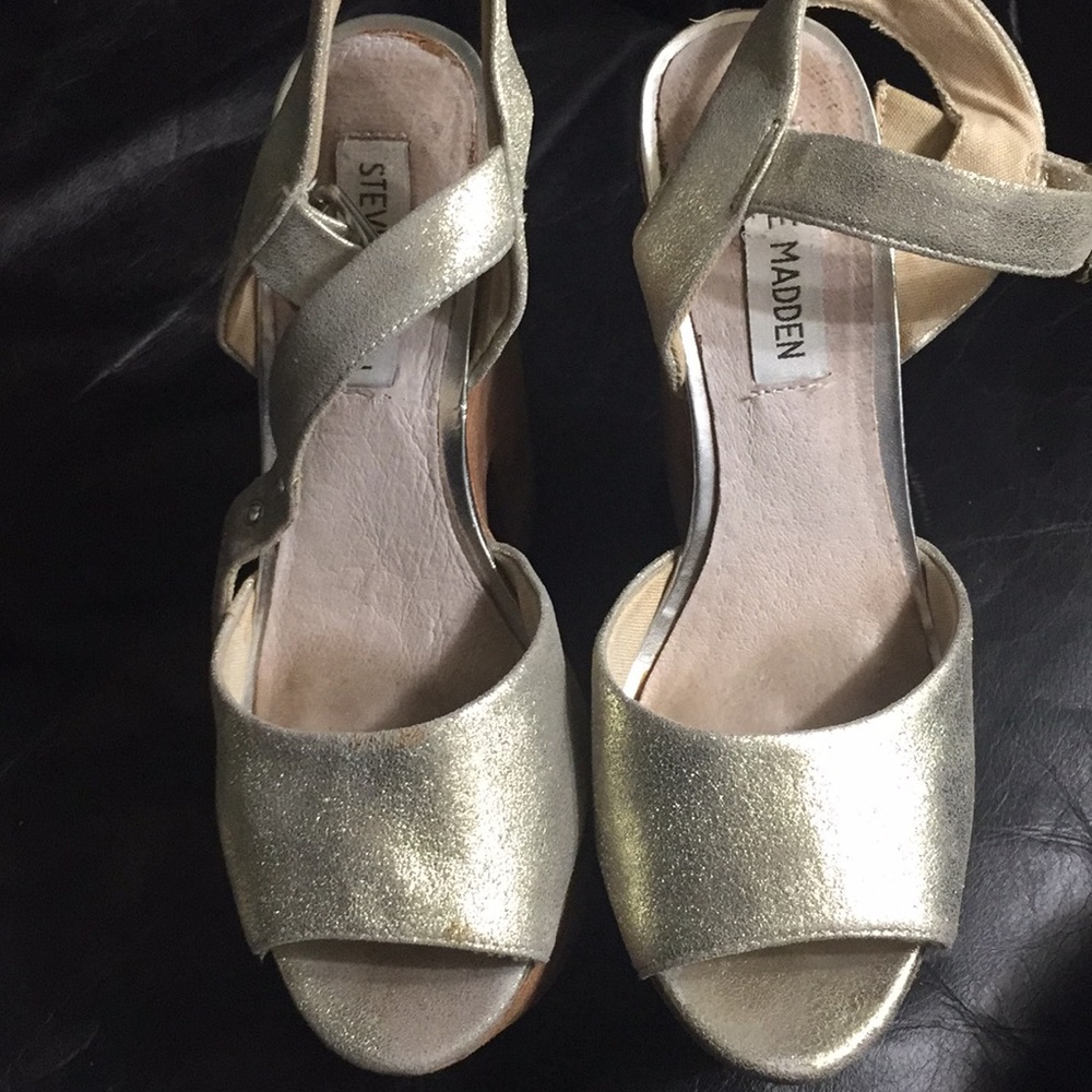 👠 Steve Madden Gold Platforms 7 M Good Worn Cond.Leather Upper - Picture 7 of 7